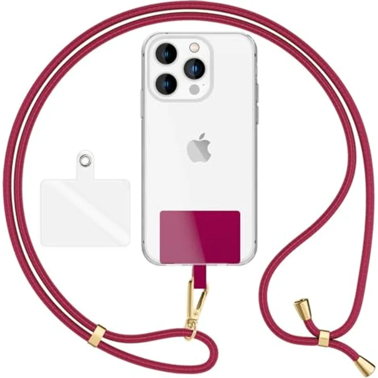 Nalia HoldMe Air Handykette Universal Smartphone, gold, 160cm mit Karabiner und 2 Pads für Full-Cover Hüllen – Bild 1