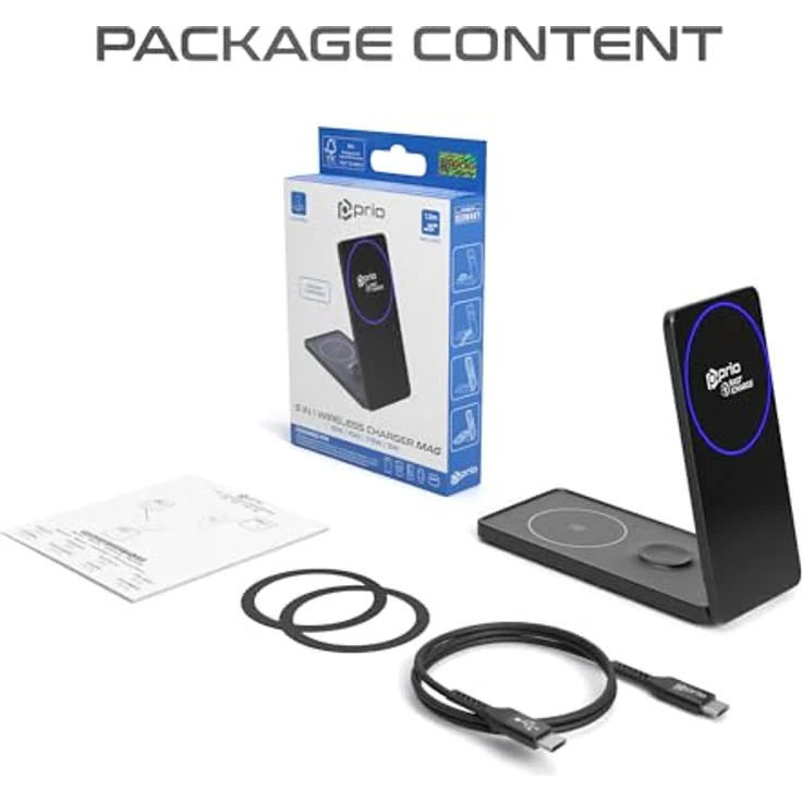 Prio 15W 3-in-1 kabelloses Schnellladegerät MAG – Kompatibel mit MagSafe und Smartphones, TWS Kopfhörern & Smart Watches aller Hersteller, elegante Ladelösung - Schwarz – Bild 2