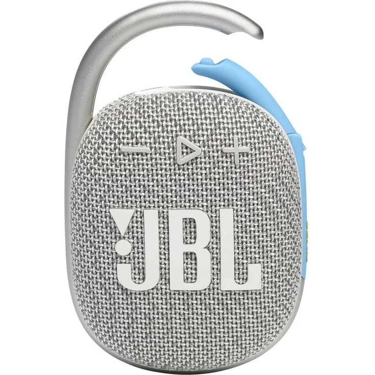 JBL Clip 4 Eco, Bluetooth Lautsprecher aus recyceltem Material, tragbare Musikbox in Weiß, 15 W Ladeleistung