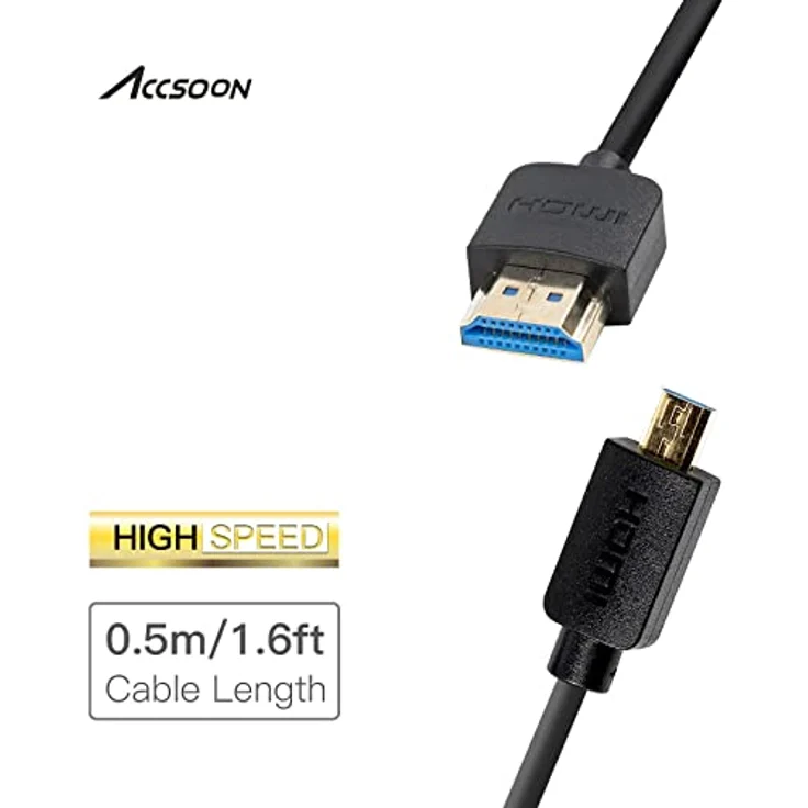 Accsoon HDMI Cable (A-D) HDMI-zu-HDMI-Kabel, 50 cm/1,6 Fuß, High-Speed-Unterstützung, Ultra HD, 1080P, kompatibel mit Kamera, Monitor, Gimbal – Bild 4
