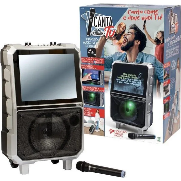 Giochi Preziosi HY-2110, Kabelloses Karaoke-System mit 40 W RMS, 14,1" LED-Display, Schwarz/Grau, MicroSD-Unterstützung und integriertem Disco Licht