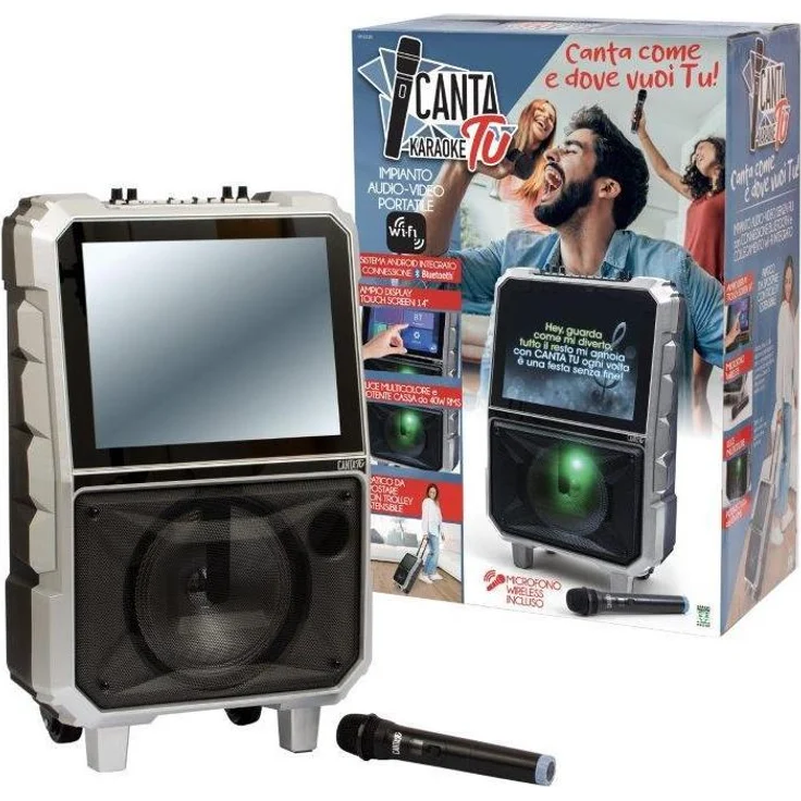 Giochi Preziosi HY-2110, Kabelloses Karaoke-System mit 40 W RMS, 14,1" LED-Display, Schwarz/Grau, MicroSD-Unterstützung und integriertem Disco Licht – Bild 1
