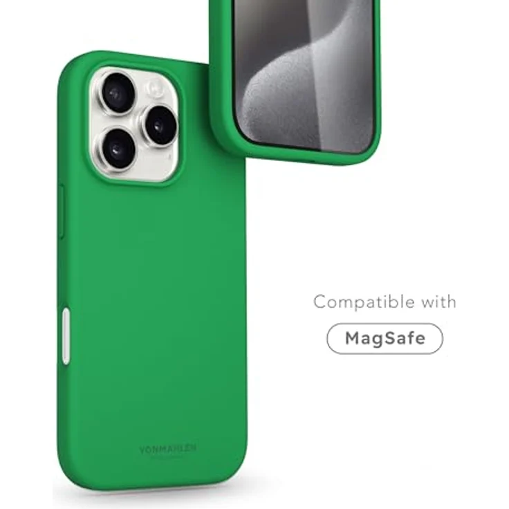 VONMÄHLEN Weiche Silikonhülle, Handyhülle aus recycelten Materialien für iPhone, kompatibel mit Mag-Safe, Mikrofaserfutter und Kamera-Displayschutz – Bild 2