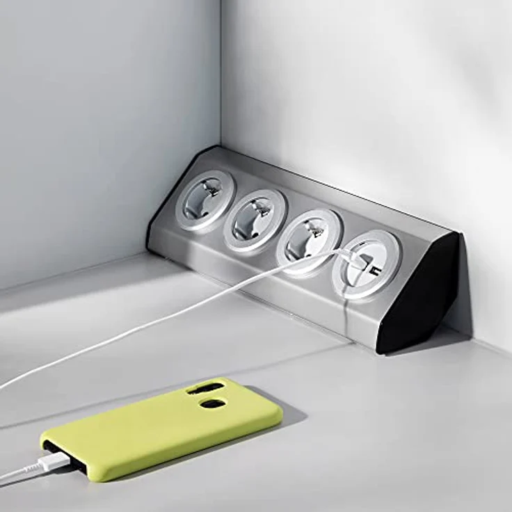Navaris Küchensteckdose 3-fach mit USB - Edelstahl Steckdosenleiste (Kabellänge 28,60 m) – Bild 2