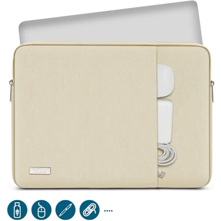 TECOOL 13,3 Zoll Laptop Tasche Hülle für MacBook Air/Pro, Wasserdicht mit Polsterschaum, Beige – Bild 2