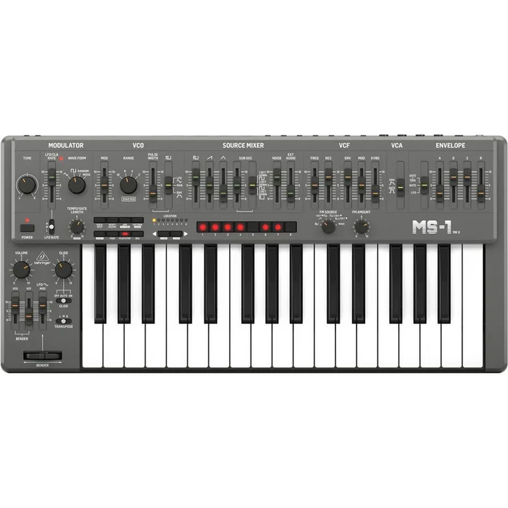 Behringer MS-1 MkII GY, Analog Synthesizer mit 32 Tasten, monophon, CEM3340 VCO, originalgetreue BA662 Reproduktion, 24dB Lowpass Filter, Stepsequencer mit 32 Schritten