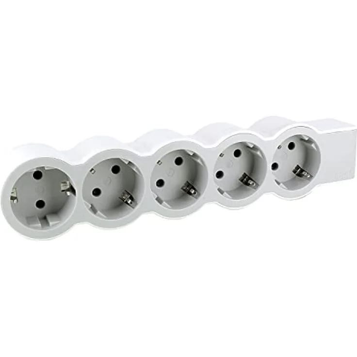 Legrand 694577, Flache Steckdosenleiste, Mehrfachsteckdose, ohne Kabel, Ultraweiß/Grau, 5-fach Steckdose