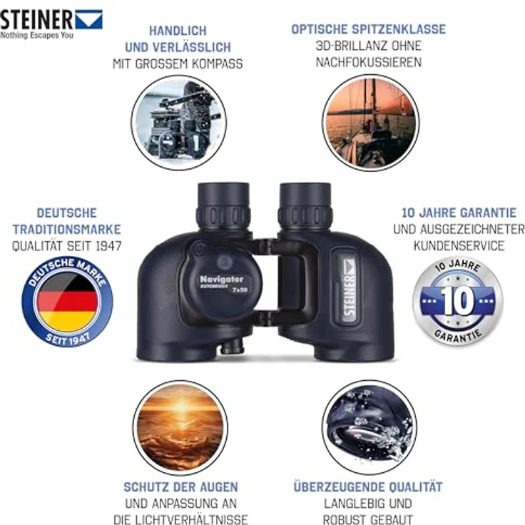 Steiner Marine-Fernglas Navigator Autobright 7x50c - Reduziert Blendungen, HD-stabilisierter Kompass, deutsche Qualitätsoptik - für Wassersportler, blau – Bild 2