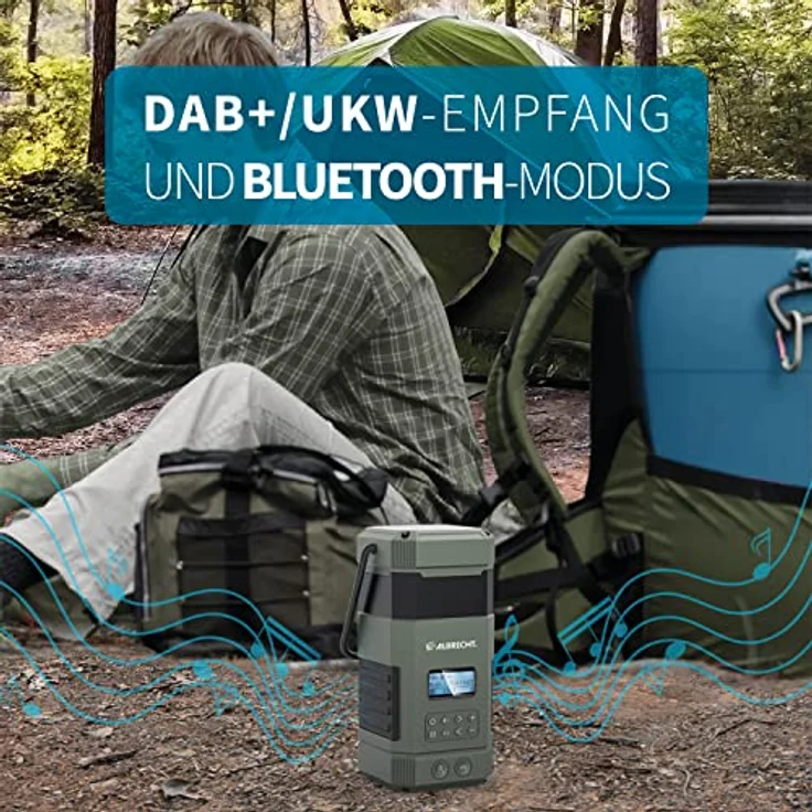 Albrecht DR 114, tragbares DAB+/UKW Outdoor Kurbelradio, 27912, SOS-Notruf, Campinglampe, Taschenlampe, Solarmodul, PowerBank, IPX5 Wasserschutz – Bild 5