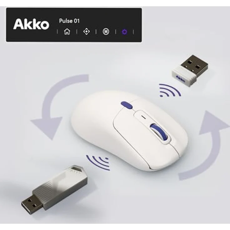 Akko Pulse 01 Kabellose Gaming-Maus, Dual-8-kHz-Polling, PAW 3950-Sensor, 8 einstellbare DPI, 7 programmierbare Tasten, Bluetooth/2,4G/Kabelanschluss, 500-mAh-Akku, Weiß, nicht für Mac – Bild 3