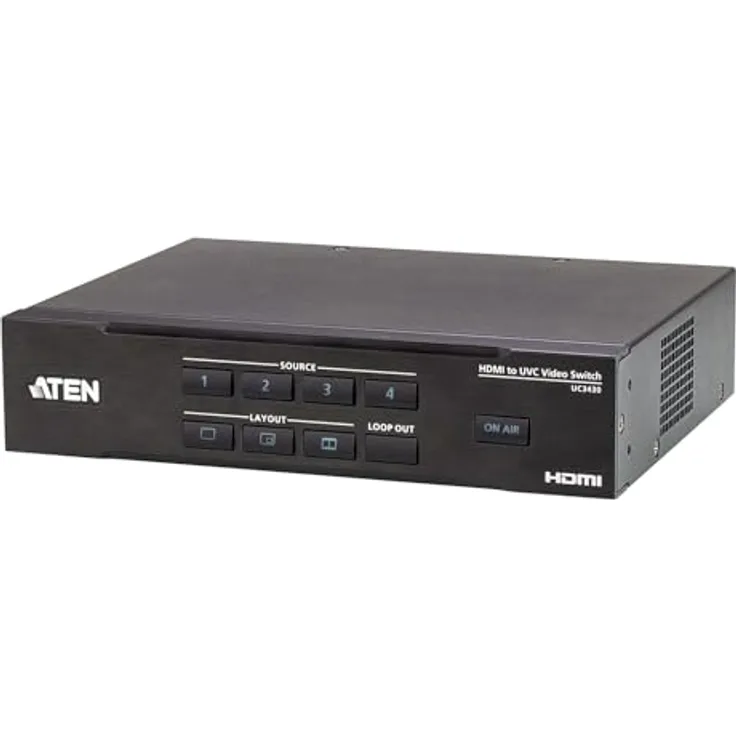 ATEN UC3430 CAMLIVE PRO 4K HDMI-zu-USB-Videokreuzschiene mit 4 Eingängen, Vielseitige Steuerungsmethoden, USB-C-Ausgang, OnAir Lite App