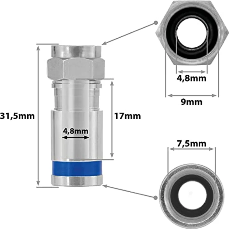 Poppstar 50x SAT Quick Mount Stecker, Kompressionsstecker für Koax Kabel (RG59 RG6U Koaxialkabel (bis 7,8mm), Witterungsbeständig – Bild 4