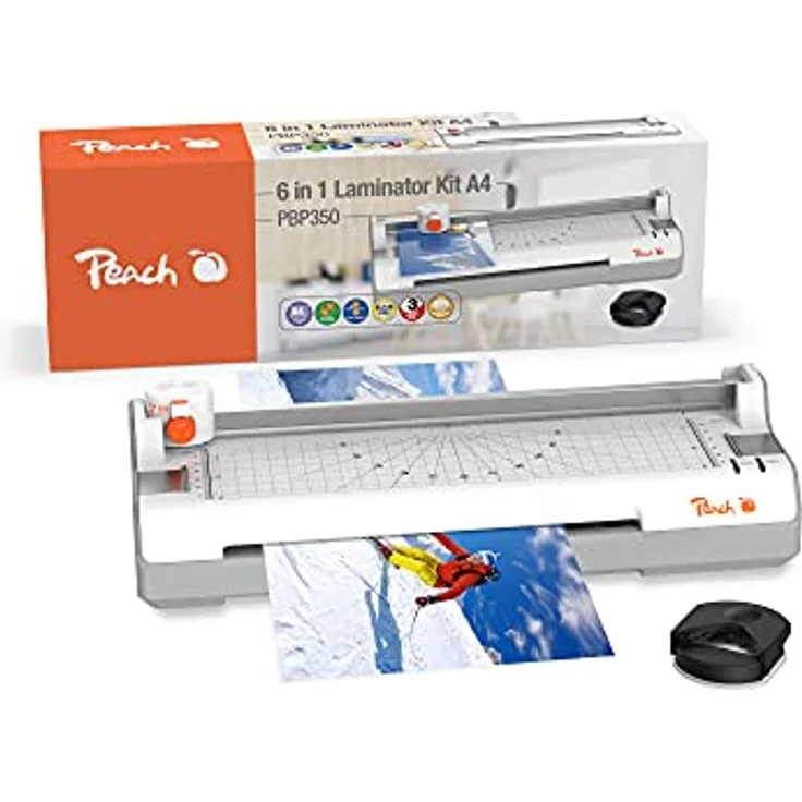 Peach 6 in 1 Laminiergerät A4 inkl. Eckenrunder, Trimmer, Laminierfolien - ABS - geeignet für alle handelsüblichen Folien bis 2x125 mic. - Heiß- & Kaltlaminiergerät - PB350 – Bild 2
