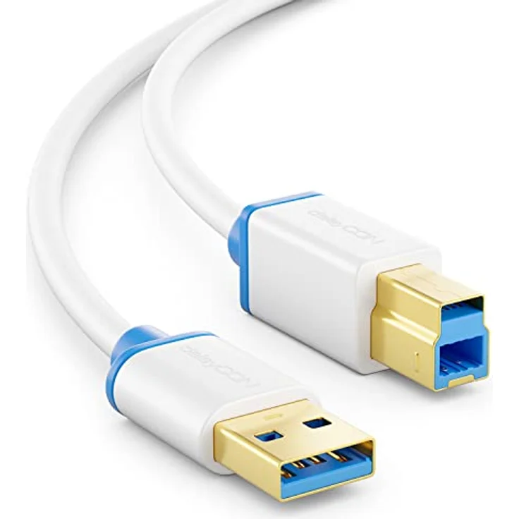 deleyCON 3,0m USB 3.0 Super Speed Kabel, USB A-Stecker zu USB B-Stecker, Datenkabel bis zu 5 Gbit/s, weiß – Bild 1