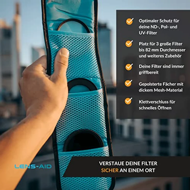 LENS-AID Filtertasche für Rundfilter mit Fächer für Filter bis 82mm, Aufbewahrungstasche für Polfilter, UV-Filter, Kamera Deckel etc. – Bild 4
