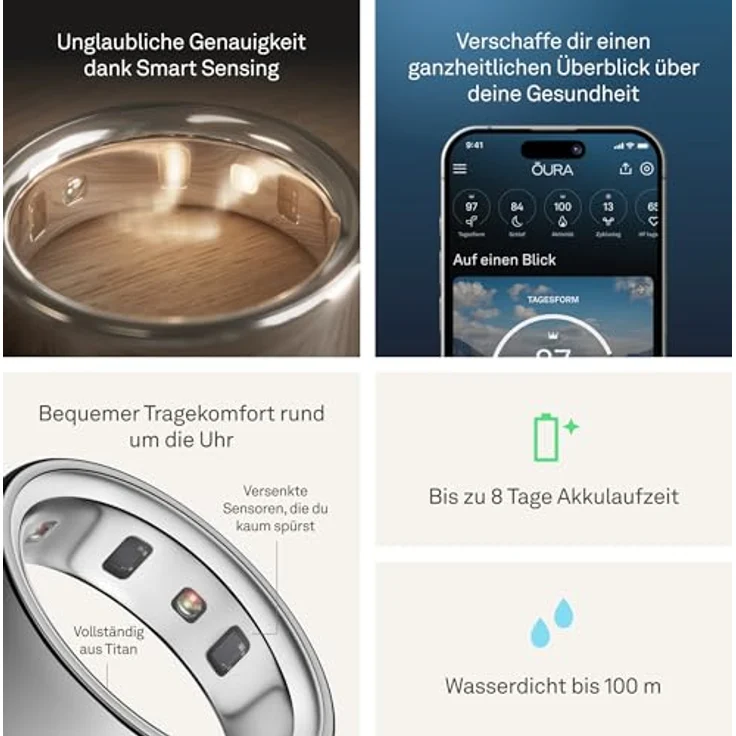 OURA Oura Ring 4 - Silber - Größe 8 - Smart Ring | Sleep Tracking Wearable - Herzfrequenz - Fitness Tracker - Bis zu 8 Tage Batterielaufzeit – Bild 5