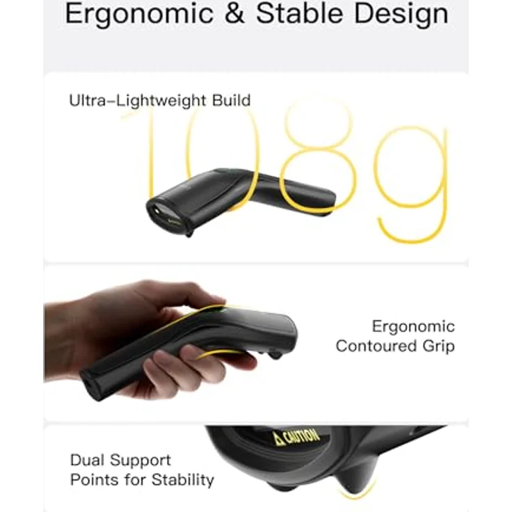 Inateck Nano 460, Kabelloser QR Code und Barcode Scanner 2D Bluetooth, mit 10 Stunden Akkulaufzeit, USB-C und 2.4G, ergonomisch und leicht, kompatibel mit Windows, iOS und Android – Bild 4