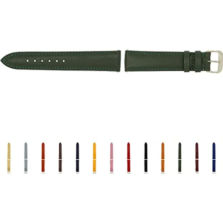 SELVA Uhrenarmband 22 mm, Leder, Forstgrün mit silberner Schließe, handgearbeitet in Deutschland, zum Wechseln für Smartwatch