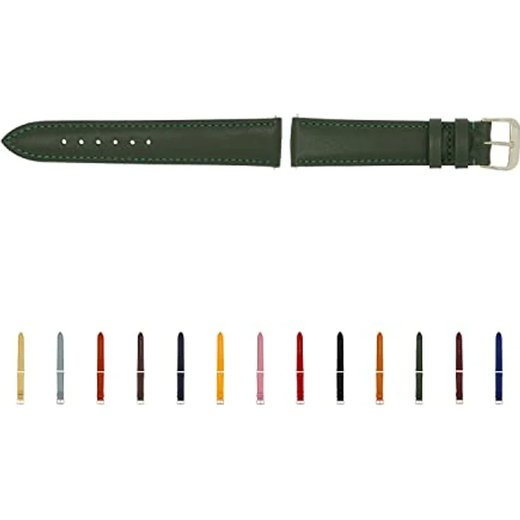 SELVA Uhrenarmband 22 mm, Leder, Forstgrün mit silberner Schließe, handgearbeitet in Deutschland, zum Wechseln für Smartwatch – Bild 1