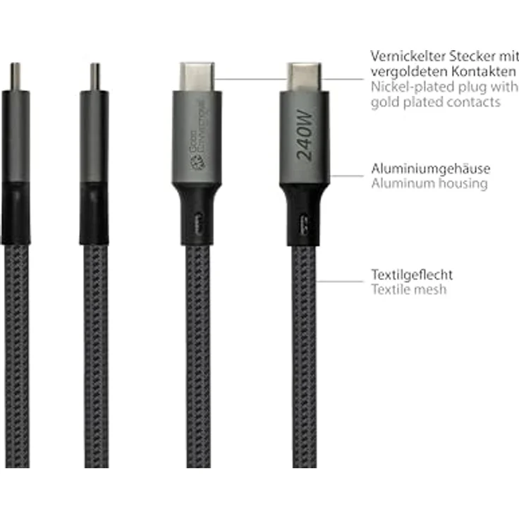 Good Connections USB 4.0 Gen. 3x2 Kabel (40GBit/s, 240W, 8K@60Hz), USB-C™ Stecker an USB-C™ Stecker, anthrazit, 0,5m – Bild 4