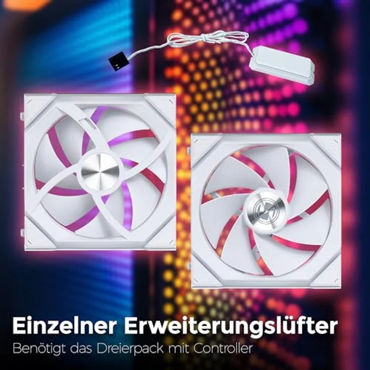 Lian Li UNI FAN SL Wireless LCD Lüfter, ARGB, PWM - Reverse Blade, 120 mm, weiß - Hochleistungs-Gehäuselüfter mit kabelloser Synchronisation und RGB-Effekten – Bild 3