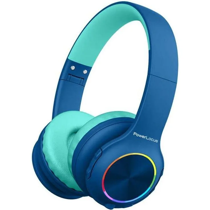 PowerLocus PLED Wireless Headphones, Kabellose Kinderkopfhörer mit LED-Hintergrundbeleuchtung, marineblau