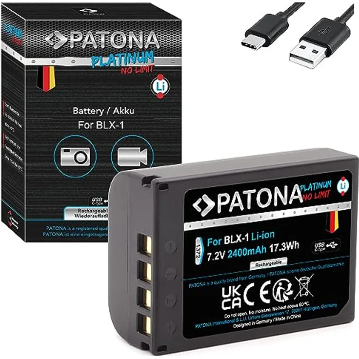 PATONA 1372 Platinum BLX-1 USB Akku (2400mAh) - für OM-1 mit direkt USB Eingang (USB-c)