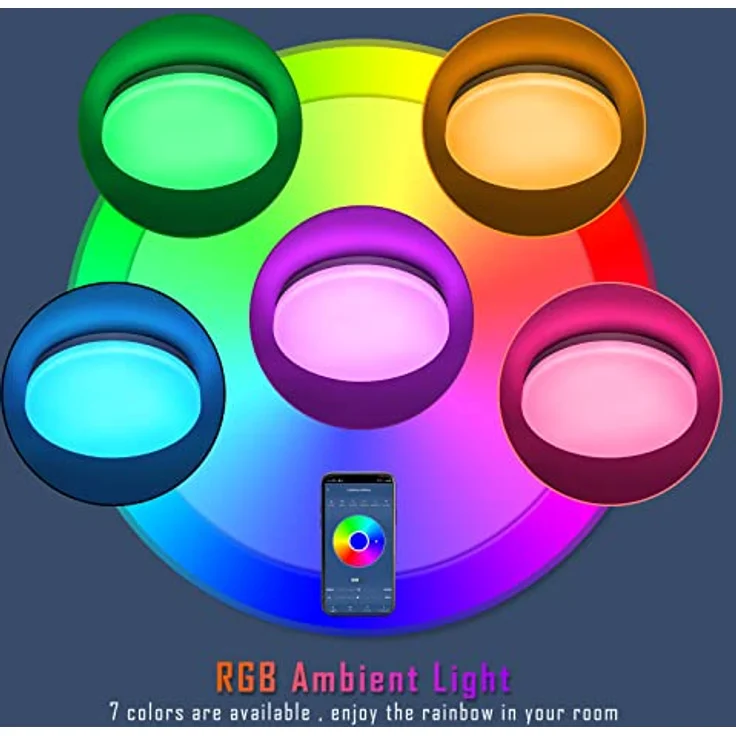 JDONG Bluetooth Deckenleuchte 24W LED mit Lautsprecher, Fernbedienung und APP-Steuerung, RGB Farbwechsel, dimmbar, IP44 Wasserfest,Weißes Rauschen Einstellbar für Schlafzimmer Kinderzimmer Ø26CM – Bild 3