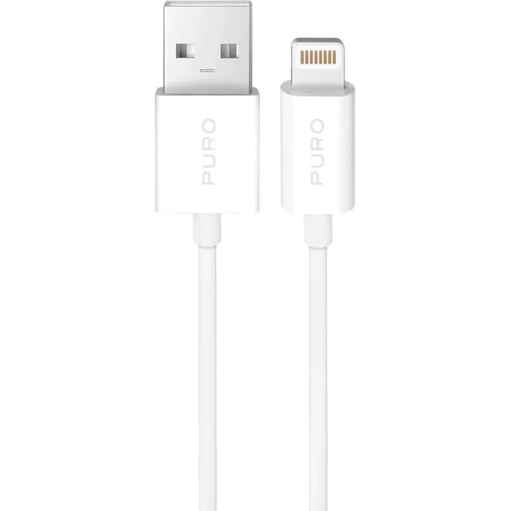 Puro TPE USB-A zu Lightning Kabel, 2m, 12W, Weiß, verstärkte Enden, flexibel und langlebig
