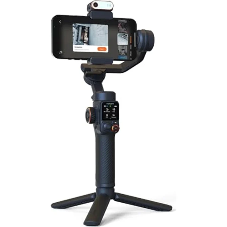 Hohem iSteady M7 AI Tracking Smartphone Gimbal 3-Achse-Telefonstabilisator mit 1,4-Zoll-OLED-Touchscreen-Magnetic, Fülllicht, Verlängerungstab für iPhone und Android-Videoaufzeichnung, RGB- und CCT-Fülllicht, Fernbedienung, Akkulaufzeit 12 Stunden, Schwarz – Bild 2