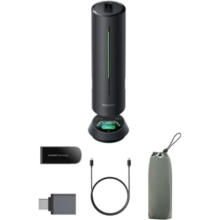 Insta360 Wave Graphitschwarz, KI-Freisprecheinrichtung mit 8 Noise-Cancelling-Mikrofonen, Bluetooth, KI-Transkription in 99 Sprachen, 32 GB Speicher, Meeting-Assistent