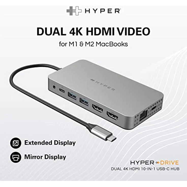 Hyper Drive Dual HDMI 10-in1 Travel Dock für MacBook – Bild 2