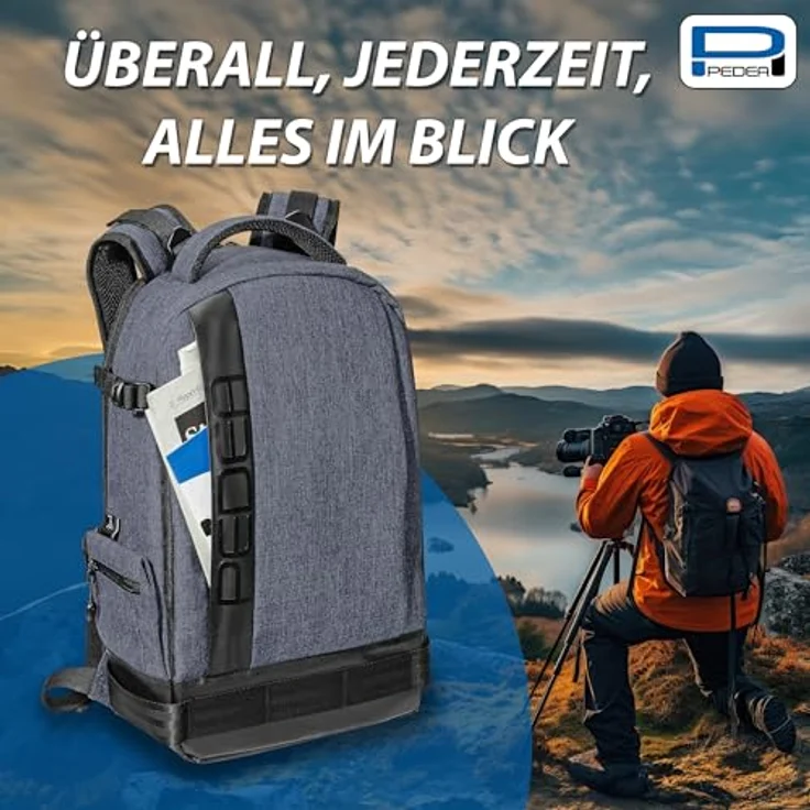 PEDEA DSLR-Kamerarucksack Fashion Fotorucksack für Spiegelreflexkameras mit wasserdichtem Regenschutz und Variabler Inneneinteilung (Rucksack, grau) – Bild 3