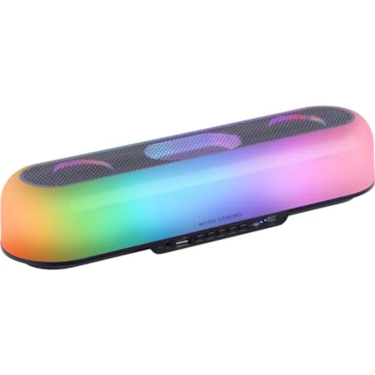 Mars Gaming MSB-ORB, Tragbarer Lautsprecher + Soundbar 20W, Orbilight RGB 360° Beleuchtung, Triple-Driver-System, Bluetooth 5.3, Schwarz