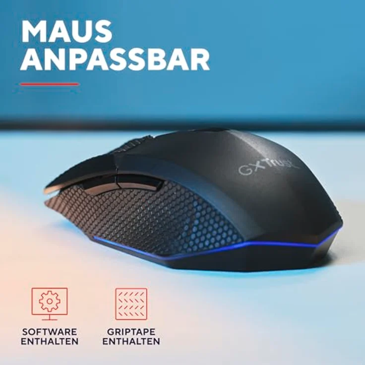 Trust Gaming GXTrust 122 Felox+ Kabellose Gaming Maus mit 12K DPI, Bluetooth und 2.4GHz, 40 Std. Akkulaufzeit, LED Beleuchtung, 6 Tasten, USB-A Empfänger, Schwarz – Bild 5