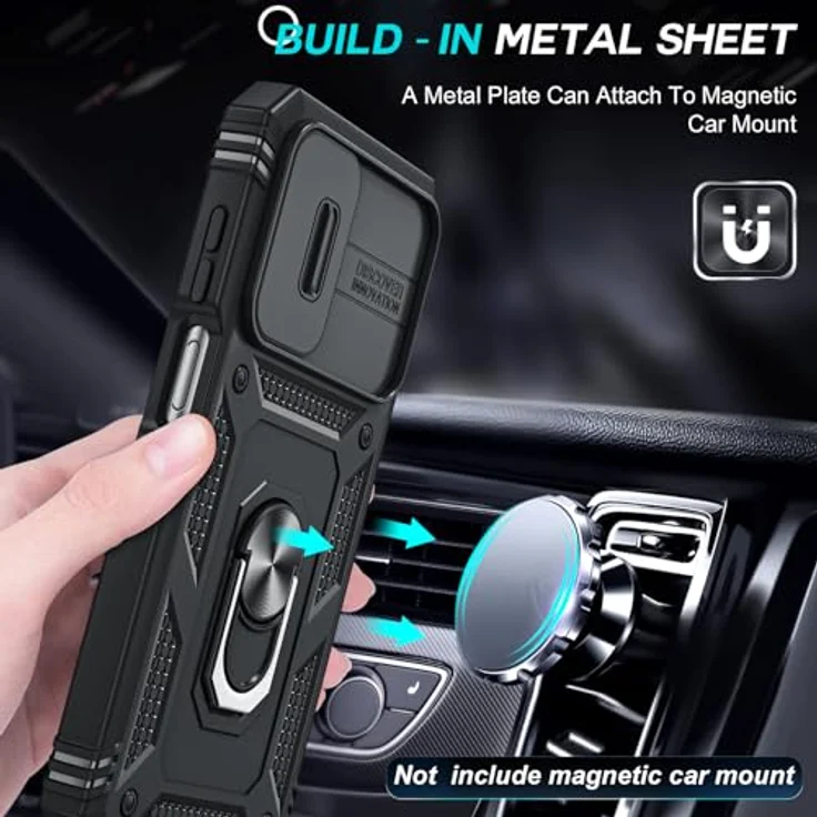 LeYi Kameraschutz Hülle für Samsung Galaxy A15 4G/5G, Hybrid Schiebeabdeckung mit Metall Ring Ständer und 2 Hartglas Schutzfolien, Schwarz – Bild 4