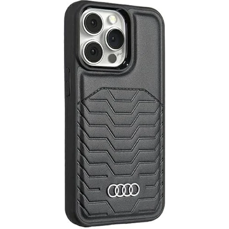 Audi Synthetic Leather Hülle für iPhone 15 Pro 6.1", Hartschalenkoffer aus TPU/Kunstleder, Schwarz – Bild 2