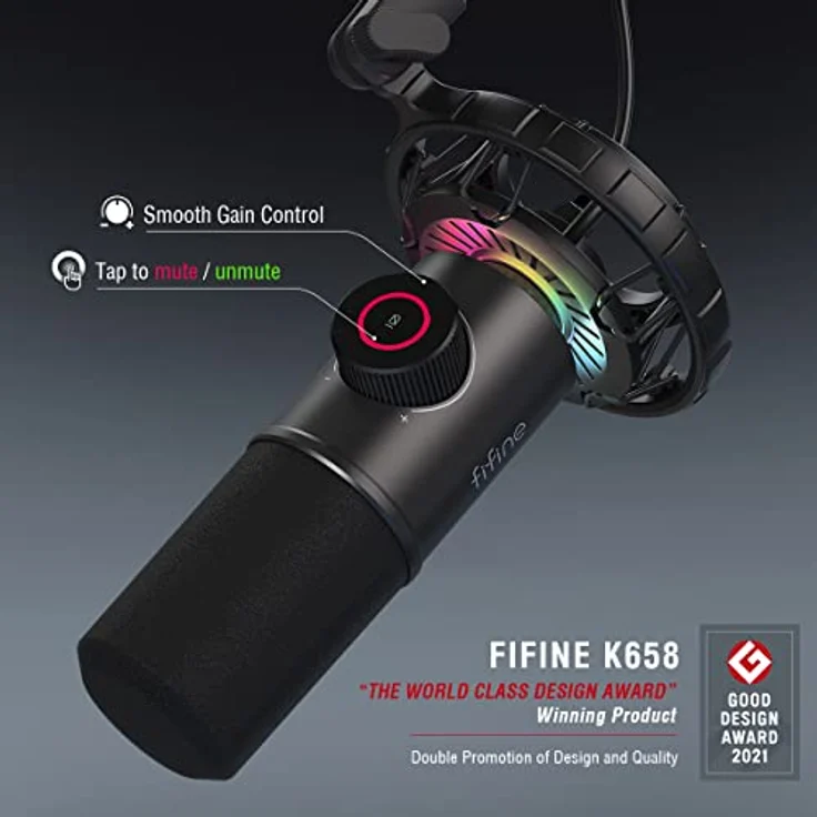 FIFINE Mikrofon PC USB C,Gaming Mikrofon PS4 PS5 MAC, Dynamische Microphone mit RGB, 16BIT/48KHZ & 3,5mm Kopfhöreranschluss, Plug-and-Play Nierencharakteristik Microfon, Shock Mount – Bild 4