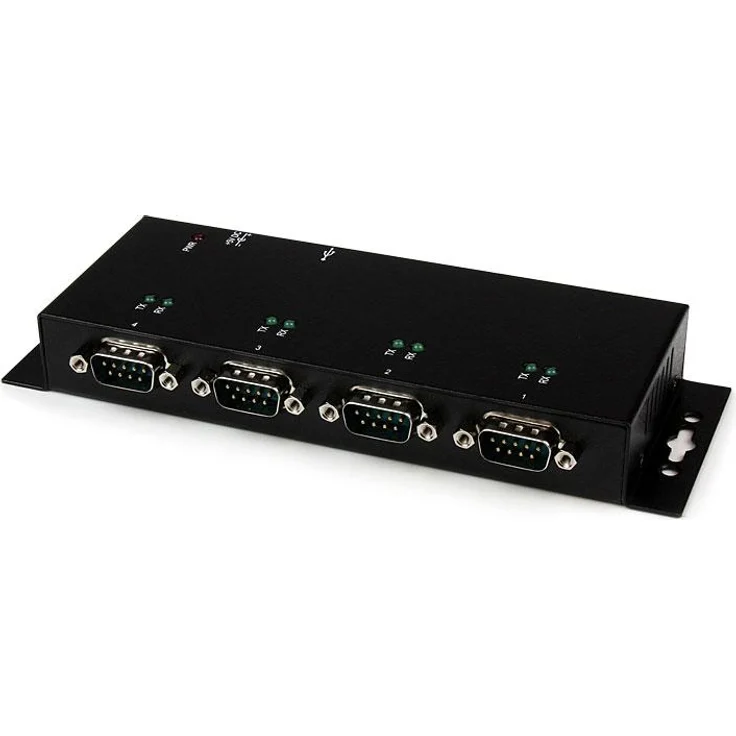 StarTech 4 Port USB auf DB9 RS232 Serieller Adapter-Hub, Industrielle DIN Schienen- und Wand-Montage, 4 x Serielle Ports, 1 x USB Port, Robuste Stahlkonstruktion, LED-Anzeigen