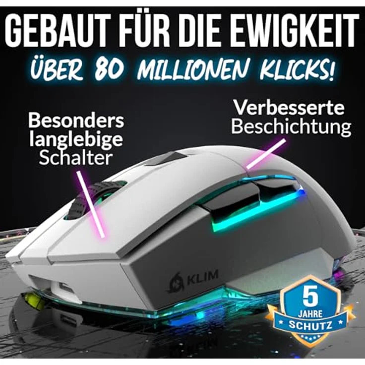 KLIM Blaze X RGB + NEU 2023 kabellose Gaming-Maus + Ladestation + Bis zu 12000 DPI + PC, PS5, PS4, Mac + Weiß – Bild 5