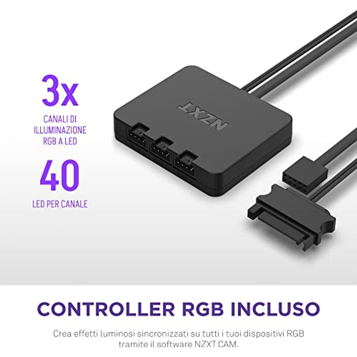NZXT F120 RGB Duo Triple Pack - 3 x 120mm doppelseitiger RGB-Lüfter mit RGB-Controller – 20 einzeln adressierbare LEDs – Ausgeglichener Airflow und statischer Druck – Schwarz – Bild 4