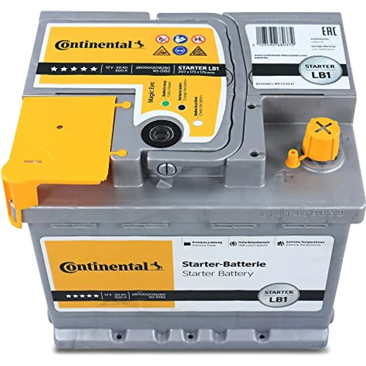 Continental Starterbatterie 50Ah 500A 12V SLI-Bleiakkumulator in B13 Bodenleistenausführung, 11,7 kg – Bild 4