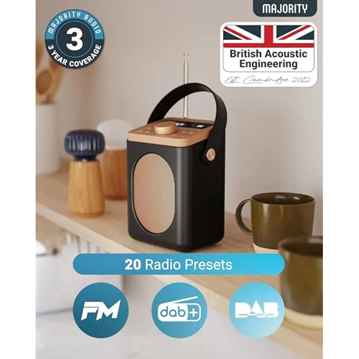 MAJORITY Little Shelford DAB Plus Radio, Küchenradio mit UKW und Bluetooth, batteriebetrieben oder Netzbetrieb, Doppelalarm, Schwarz – Bild 3