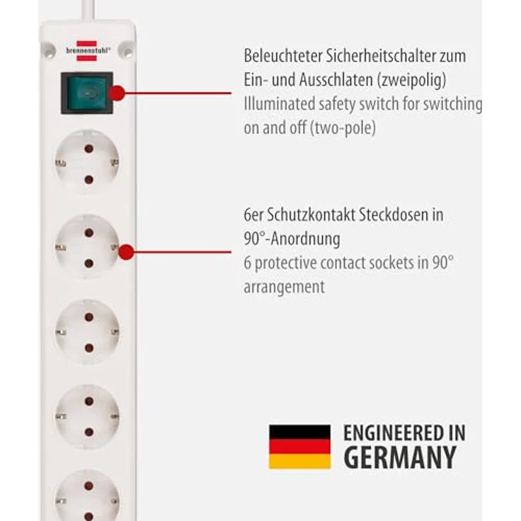 Brennenstuhl Bremounta Steckdosenleiste 6-fach (Mehrfachsteckdose mit 90 Grad Steckdosen, Steckerleiste mit Befestigungsmöglichkeit und 3m Kabel) weiß – Bild 2