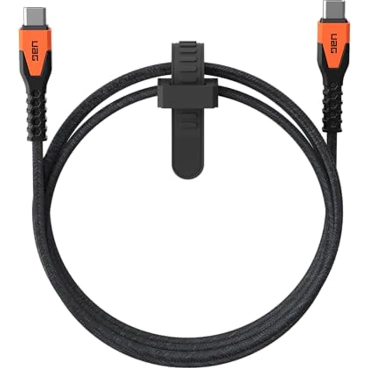 URBAN ARMOR GEAR UAG Robustes Kelvar Stromkabel, USBC auf USBC, 1,5 m, Power Delivery PD 60 W, verstärktes Schnellladekabel, kompatibel mit iPhone 15, Galaxy S23, MacBook und iPad Pro, Schwarz/Orange