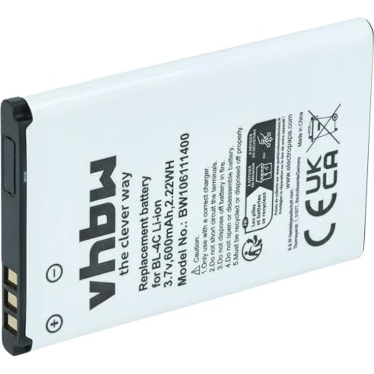 vhbw 2X Akku kompatibel mit Nokia 108 Dual SIM, Hochleistungsakku 600 mAh, Lithium-Ion, wiederaufladbar – Bild 2