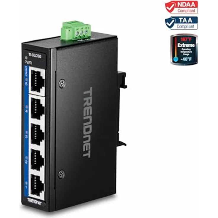 TRENDnet 5-Port Industrial Gigabit DIN-Rail Mini Switch, TI-GLC50, Extreme Temperatur IP30, 10Gbps Switch-Kapazität, Schwarz – Bild 3