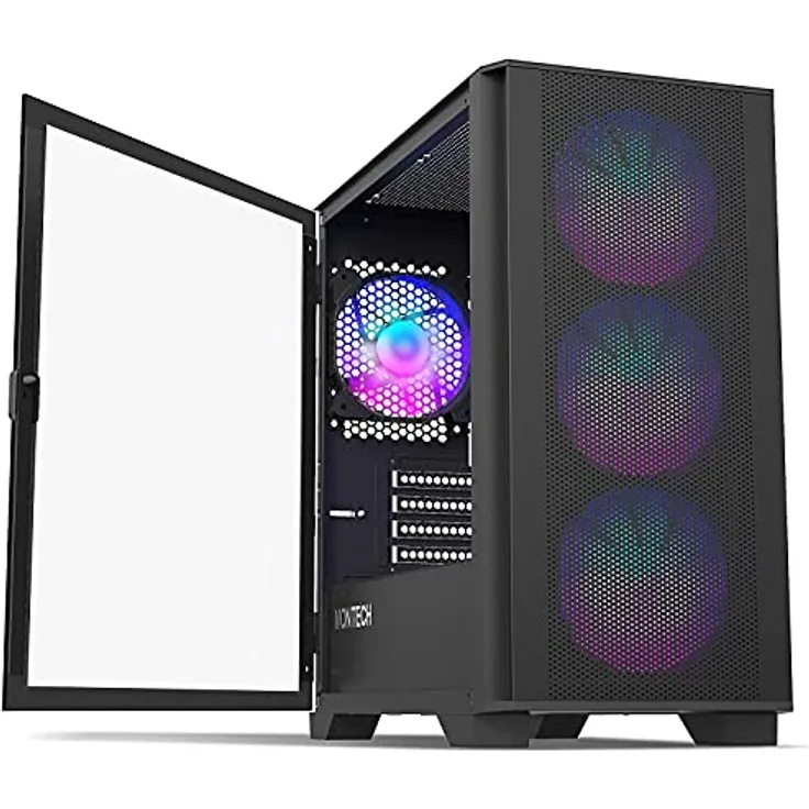 Montech AIR 100 ARGB Micro-ATX-Tower mit Vier vorinstallierten ARGB-Lüftern, Ultra-minimalistischen Design, idealer Luftzirkulation, einzigartigem, schwenkbaren Seitenteil aus gehärtetem Glas, Schwarz - Preisvergleich