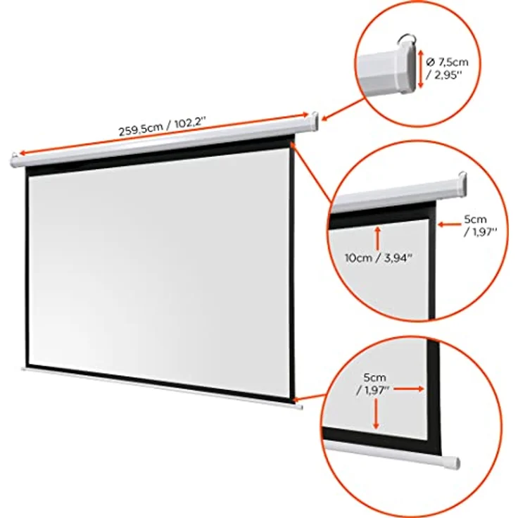 Celexon basic line Motorleinwand 240 x 180cm,Leinwand Format 4:3, Heimkino Leinwand, Beamerleinwand, – Bild 3