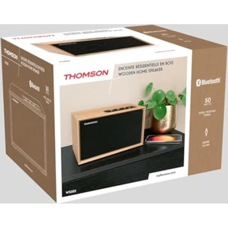 THOMSON WS302 Bluetooth-Lautsprecher 5.3, 50 W Gesamtmusikleistung, Holzgehäuse mit abnehmbarer Frontplatte, braun, separates Höhen- und Basseinstellen, 3,5-mm-AUX-IN, 230 V – Bild 4